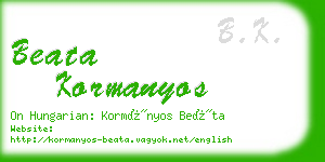 beata kormanyos business card